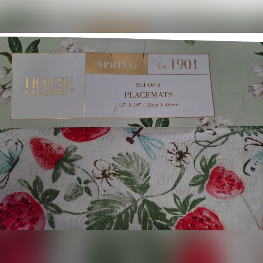 SOLD House & Garden- NEW Spring Est. 1901 Strawberry Placemats Set of 4 - Picture 3 of 6